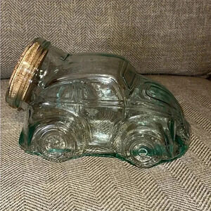 Vintage Hermetic Glass Cork Canister Jar VW Volkswagen Beetle Bug Car